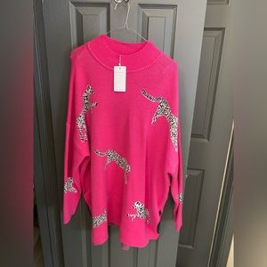 Sweater - Hot Pink and leopard